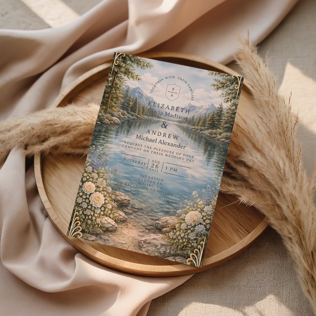 Convite Mountain Lake Forest Wildflower Wedding (Criador carregado)
