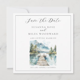 Convite Mountain Lake Watercolor Forest Trees Save the Dat