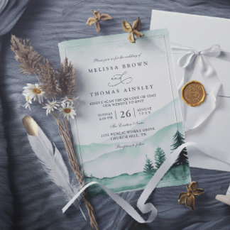 Convite Mountain Rustic Greenery Elagant QR Code Wedding