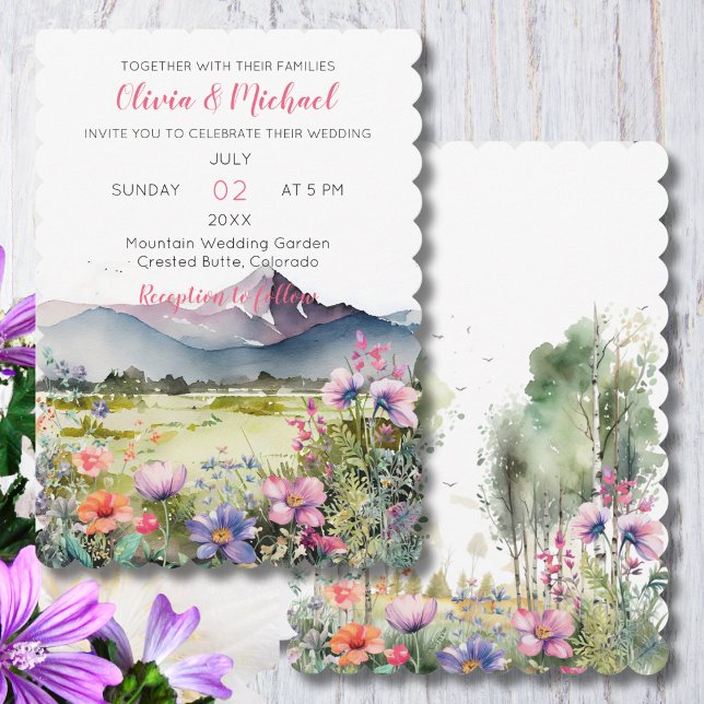 Convite Mountain Thyme Wildflower Wedding Invitation (Criador carregado)