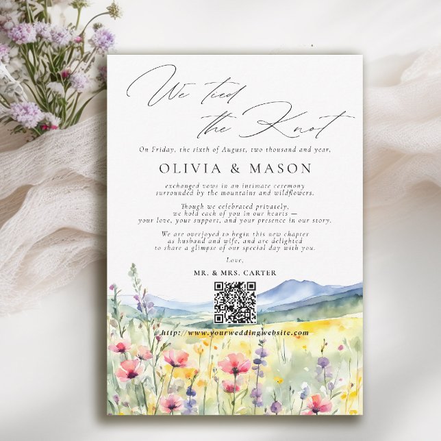 Convite Mountain Wildflower Elopement Wedding Announcement (mountain wedding announcement elopement wildflowers meadow floral watercolor modern calligraphy )