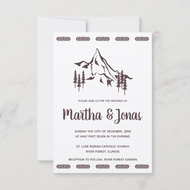 Convite Mountains Landscape & Tribal Motifs Wedding Design (Frente)
