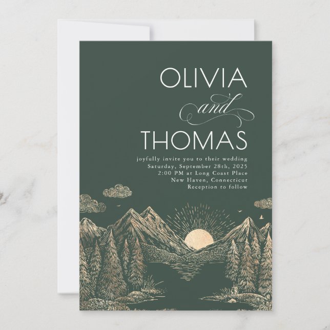 Convite Mountains Sunset Nature Wedding Elegant (Frente)