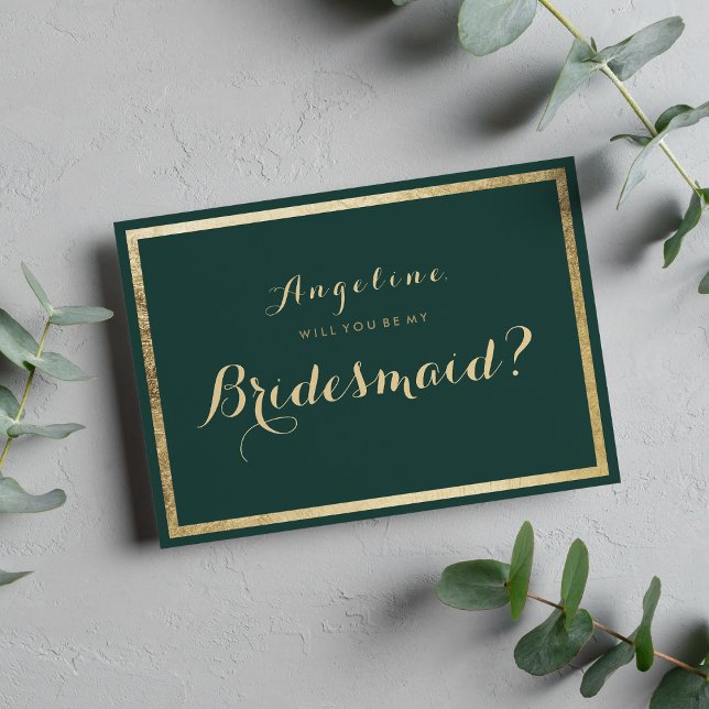 Convite Mouro verde-verde-florestal elegante (Elegant modern forest green faux gold Bridesmaid Invitation )