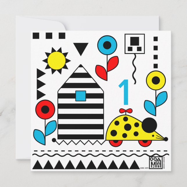 Convite Mouse House Wheelie Mouse Card - personalize a ida (Frente)