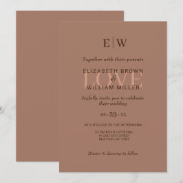 Convite Mousse Simples Elegante Mocha com Casamento Monogr