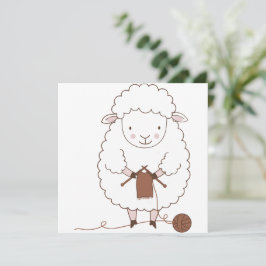 Convite Mouton Mignon qui Tricote de la Laine Marron
