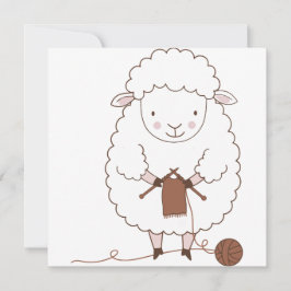 Convite Mouton Mignon qui Tricote de la Laine Marron