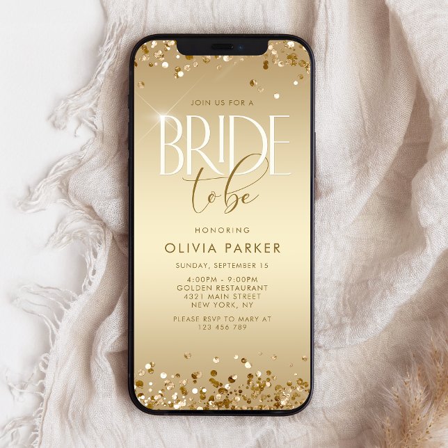 Convite Móvel para Chá de Noiva com Brilho Dourado (Gold Glitter Bridal Shower Mobile Invite)