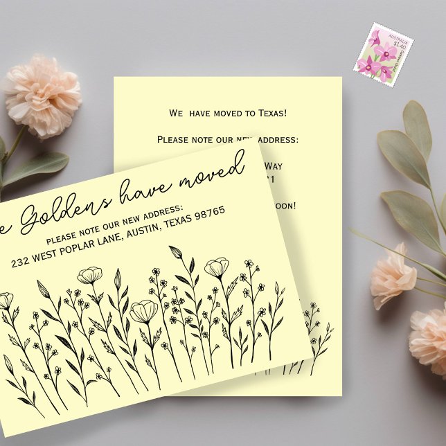 Convite MOVENDO ANÚNCIOS Flores Selvagens Personalizadas S (MOVING ANNOUNCEMENT New Home Address Wildflowers Simple Custom
Note Card)