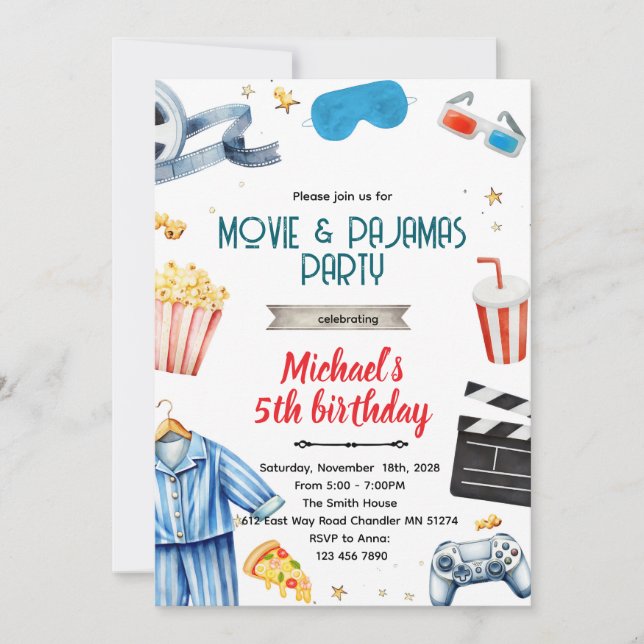 Convite Movie and Pajamas boy theme invitation (Frente)
