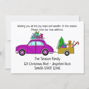 Convite Movimentamos presentes de Natal de carro roxo