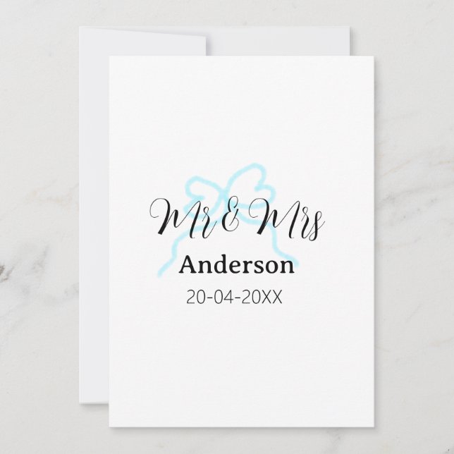 Convite Mr & Mrs add family name date year wedding bow (Frente)