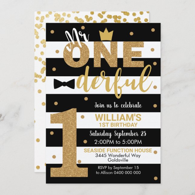 Convite Mr Onederful Aniversário de 1 ano Menino (Frente/Verso)