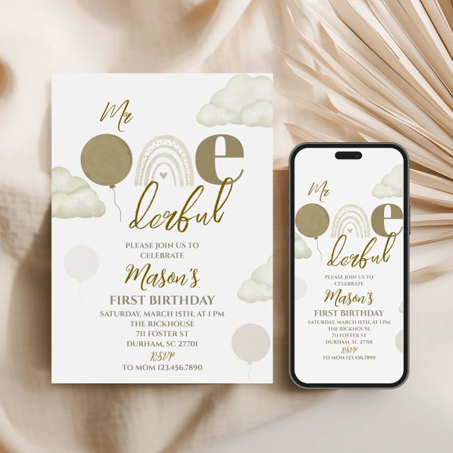 Convite Mr ONEderful Neutral First Birthday Invitation (Criador carregado)