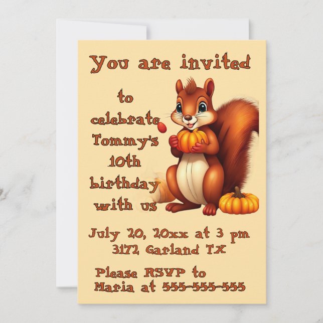Convite Mr. Squirrel Fall Birthday Party Invitation (Frente)
