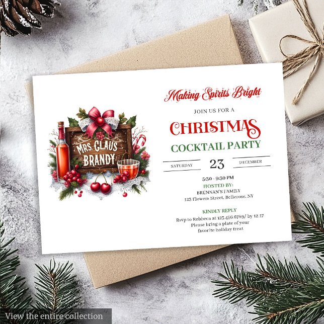 Convite Mrs. Claus Brandy Holiday Cocktails Party (Office style printable festive cocktails party invitation

)