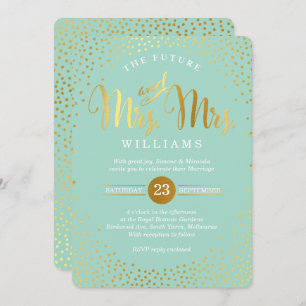 Convite MRS & MRS NA MODA WEDDING gold confetti Mint