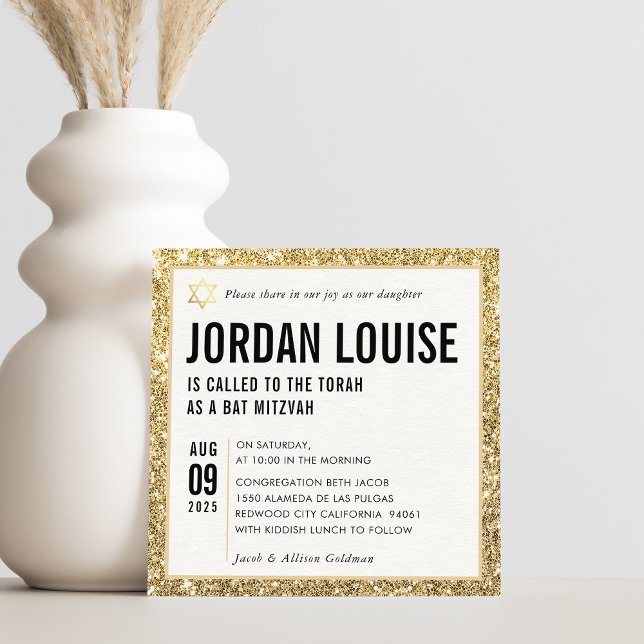 Convite MTD MITZVAH simples brilho de ouro quic moderno (Criador carregado)