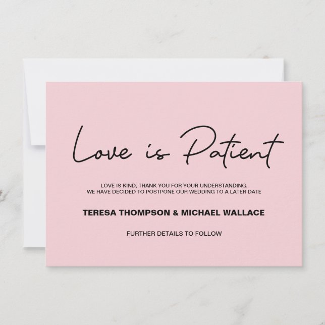 Convite Mudança cor-de-rosa Planos Amor Paciente Casamento (Frente)