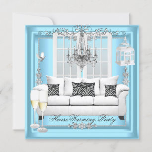 Convite Mudança de Casa Lustre Azul Teal Branco Champanhe