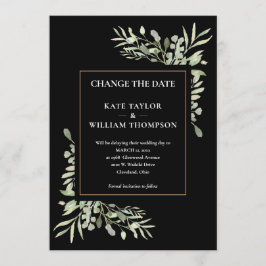 Convite Mudança de Data Moderna Dourado Preto Folhagem