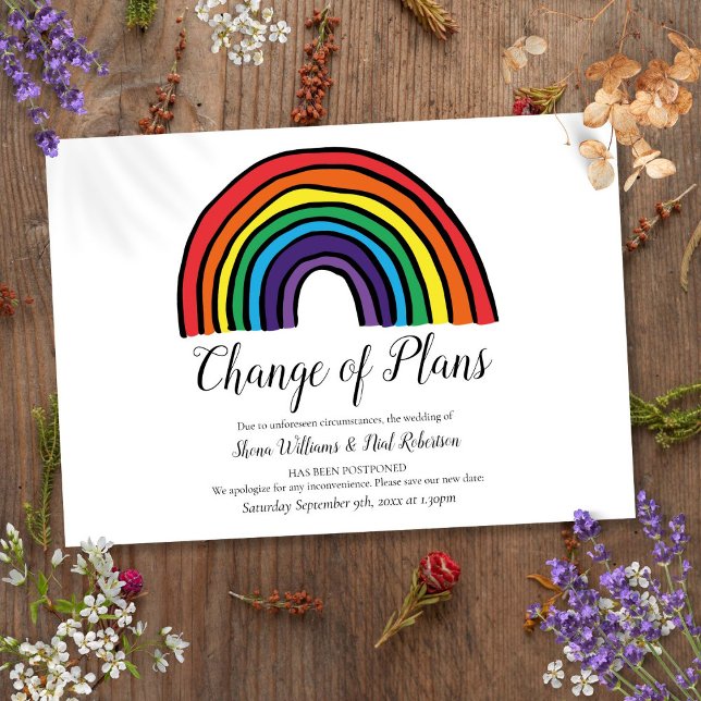 Convite Mudança de Planos Arco-Íris Moderno Evento Adiado (Modern Rainbow Change of Plans Postponed Event Invitation)