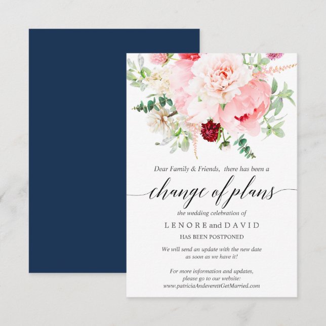 Convite Mudança de Planos de Casamento Botânico Rosa de Ja (Frente/Verso)