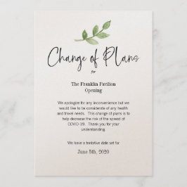 Convite Mudança de planos evento pessoal de negócios COVID