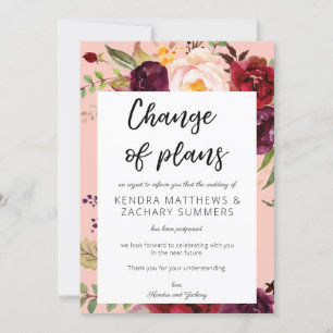 Convite Mudança de Planos Floral Burgundy Marsala - Rosa 2