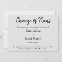 "Mudança de planos" Preto de casamento na Cinza