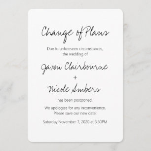 Convite Mudança de Planos Reprogramar Casamento ou Evento 