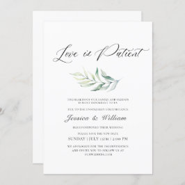 Convite Mudança Elegante de Data O Amor é Paciente Aquarel