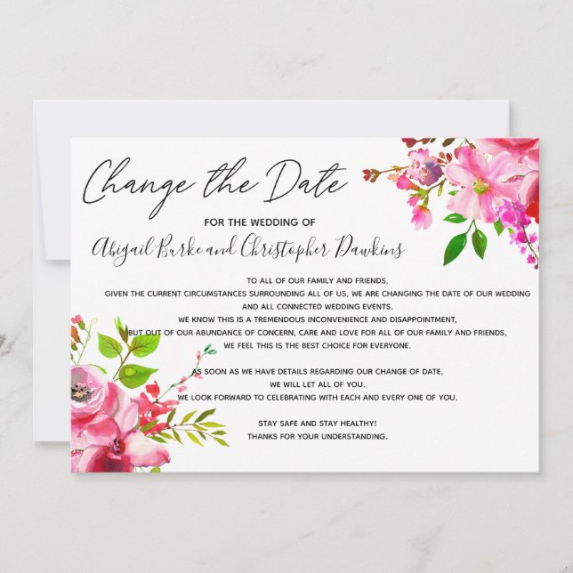 Convite Mudança Floral Rosa ou Atraso da Data (Frente)