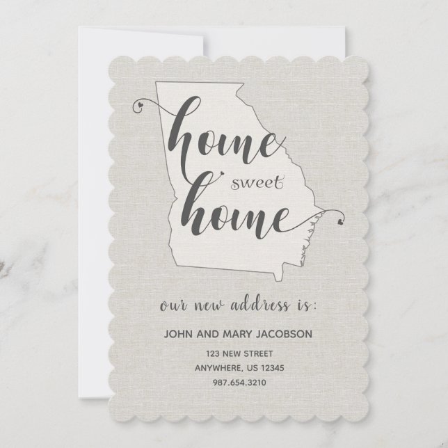Convite Mudando para Georgia New Address Home Sweet Home (Frente)