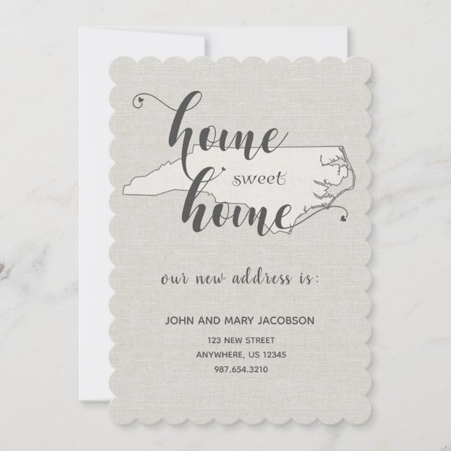 Convite Mudando para North Carolina Home Sweet Home (Frente)