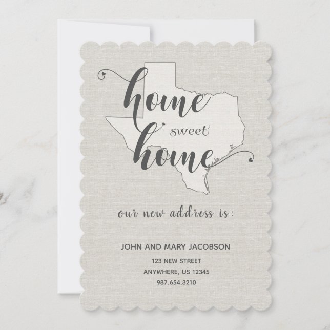 Convite Mudando para Texas New Address Home Sweet Home (Frente)