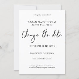 Convite Mudar a data da caligrafia em preto e branco - Bra