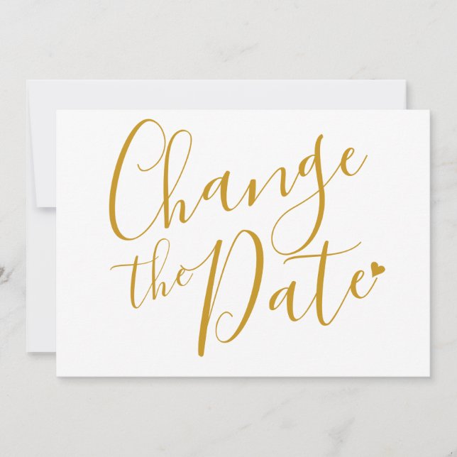 Convite Mudar a Data do Casamento Adiada Dourado Script  (Frente)