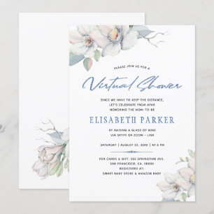 Convite Mudar planos azul floral virtual chá de bebê