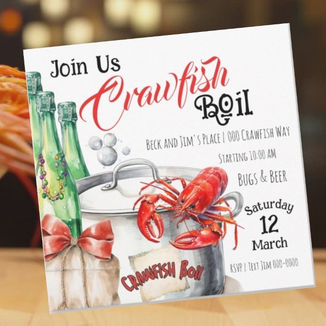 Convite Mudbug | Festa de lagosta (Crawfish Boil party invitations with boiling pot, crawfish and burlap.  Customize these! )