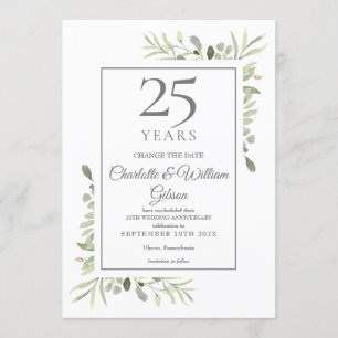 Convite Mude a Data 25º Aniversário de Casamento com Veget