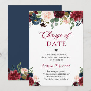 Convite Mude a Data Chic Burgundy Navy Blue Flores
