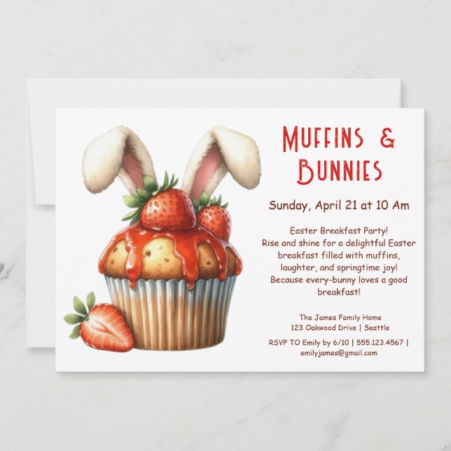 Convite Muffins & Manhãs – Festa de Breakfast de Páscoa  (Frente)
