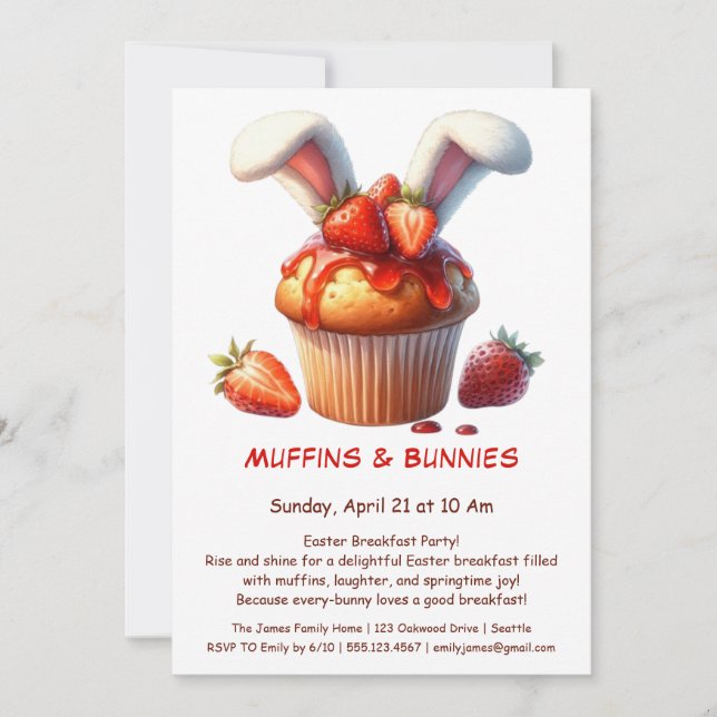 Convite Muffins & Manhãs – Festa de Café da Manhã de Pásco (Frente)