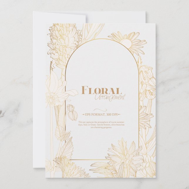 Convite Muitas flores com linha dourada. (Frente)
