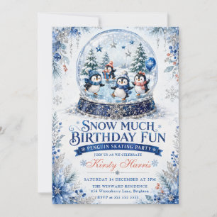 Convite Muito Aniversário Divertido Pinguim Patinação Aniv