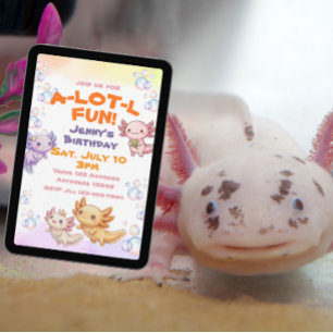 Convite Muito Diversão Kawaii Axolote Aniversário