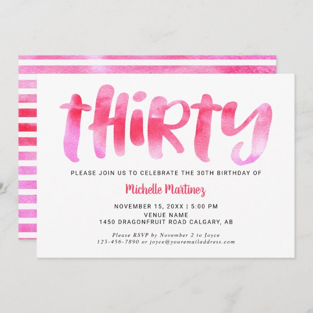 Convite Mulher aniversário de 30 anos de Lava-Água de Trin (Frente/Verso)