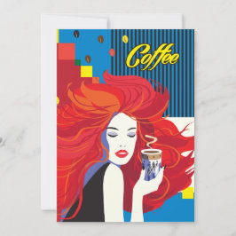 Convite "Mulher Bonita da Moda com Xícara de Café" Arte Po